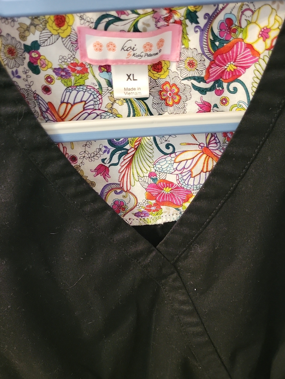 koi Black Scrub Top with Floral Lined V-Neck